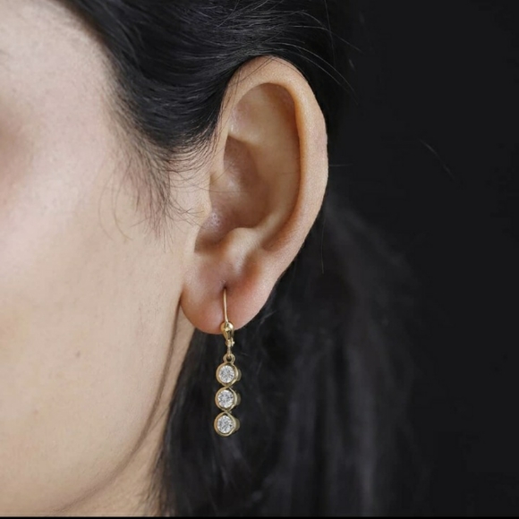 1.75ctw. Authentic Moissanite 3 Stone Drop Earrings in 18k Gold over Silver - Picture 11 of 11
